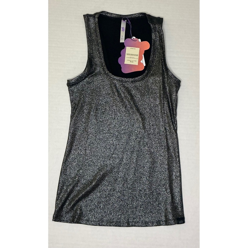 NWT Yitty Soft Rib Scoop Neck Tank Shimmer Black / Metallic Silver Sparkle Small